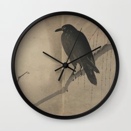 Japanese Art Print - Crow on a Willow Branch (1870s) Wall Clock