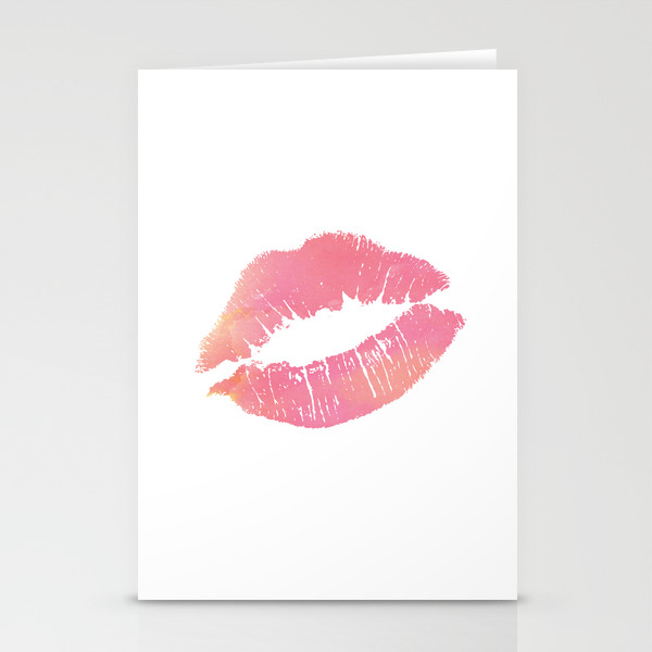 Watercolor Pink Lips Lipstick Chic Romantic Kiss Girls Bedroom Wall Decor Fashion Poster Grl Pwr Stationery Cards By Themotivatedtype