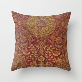Boho Funky III // 16th Century Distressed Red Green Blue Flowery Colorful Ornate Rug Pattern Throw Pillow