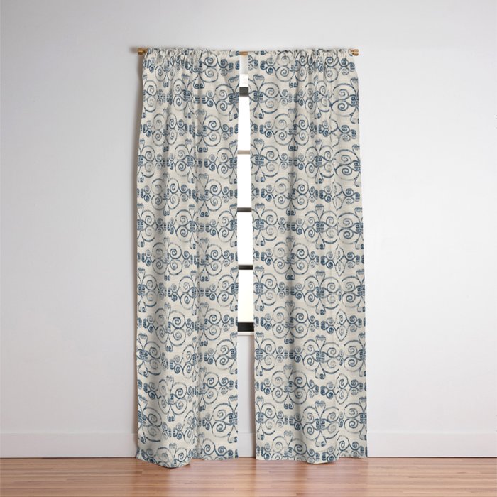Wooden Diamond Scrolled Ikat Pattern Cream Navy Blackout Curtain By Wickedrefined Society6