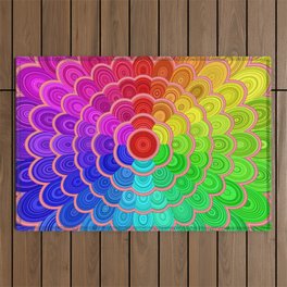 Rainbow Mandala Colorful Pattern Outdoor Rug