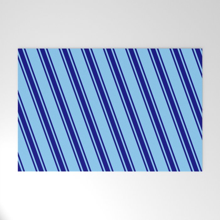 Light Sky Blue & Blue Colored Stripes/Lines Pattern Welcome Mat