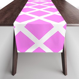 Lattice Trellis Diamond Geometric Pattern Rose Pink and White Table Runner