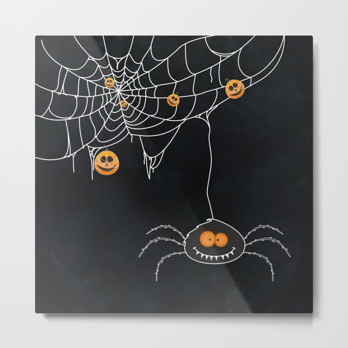 Halloween Spider on Web Metal Print