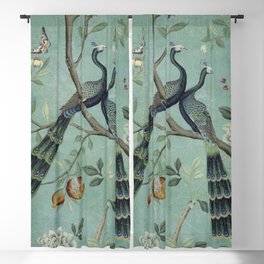 A Teal of Two Birds Chinoiserie Blackout Curtain