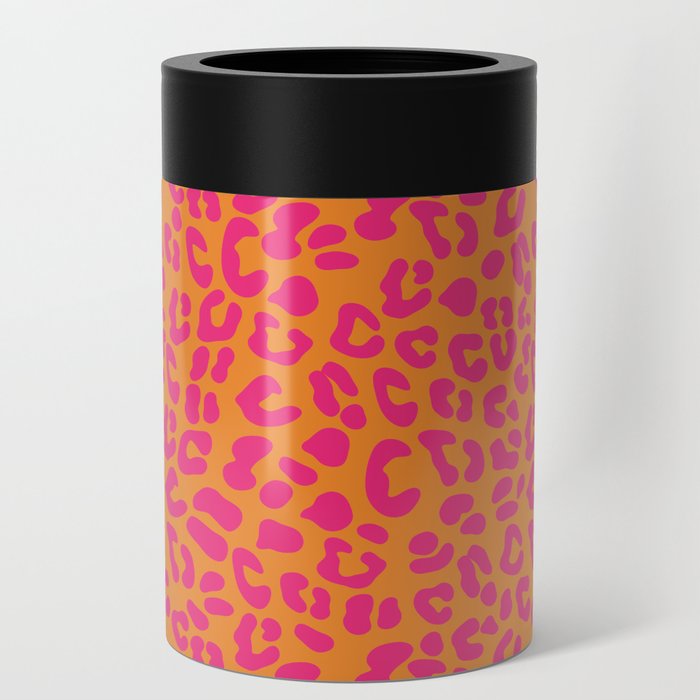 80s Leopard Print in Orange and Hot Pink Can Cooler
