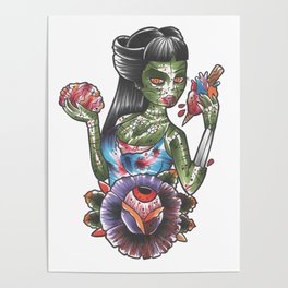 Zombie Pin Up Girl Poster