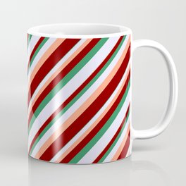 [ Thumbnail: Light Salmon, Maroon, Sea Green & Lavender Colored Lined/Striped Pattern Coffee Mug ]