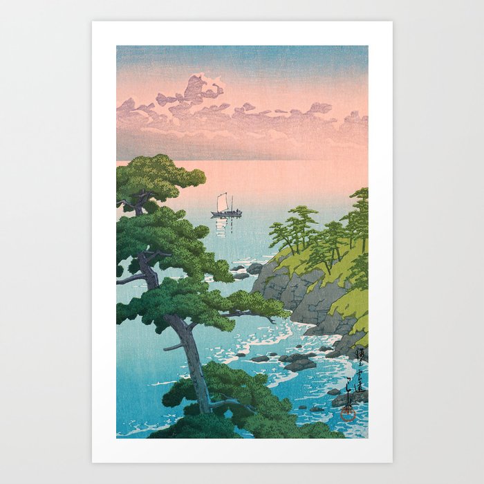 Hasui Kawase, Red Clouds Over The Sea - Vintage Japanese Woodblock Print Art Art Print