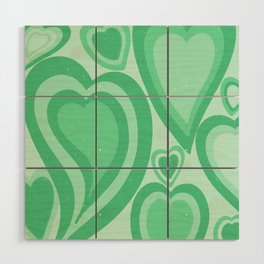 Matcha Sage Green Retro Hearts (xii 2021) Wood Wall Art