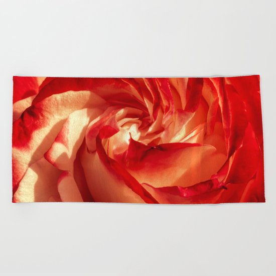 In fire - red and orange rose flower on #Society6 Beach Towel