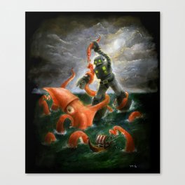 Sea Battle Masterpiece Robot vs Squid  Canvas Print