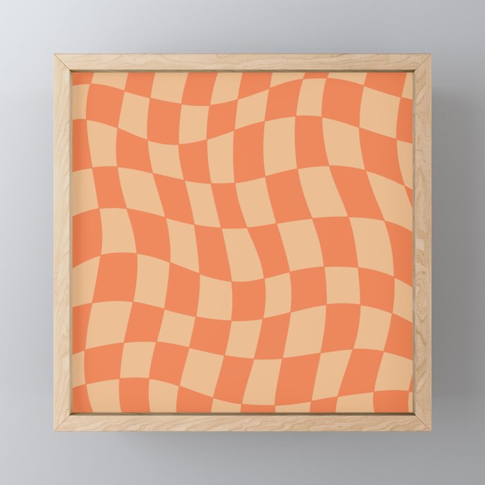 Coral Wavy Checkerboard Framed Mini Art Print