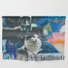 British long-haired cat on a wooden chair art Wall Hanging