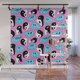 Funny melting smile happy face colorful cartoon seamless pattern Wall Mural