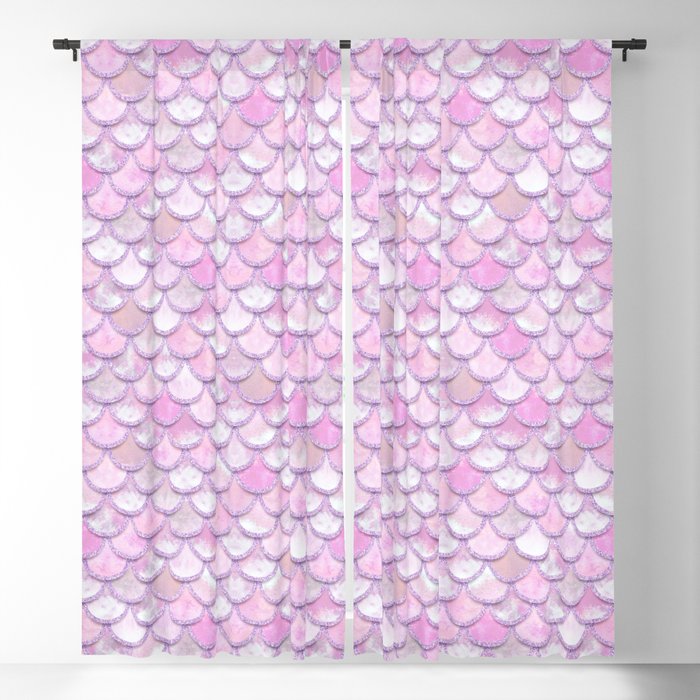 Baby Mermaid Scales Rose Pink Blackout Curtain