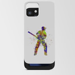 Cricket player in watercolor iPhone Card Case