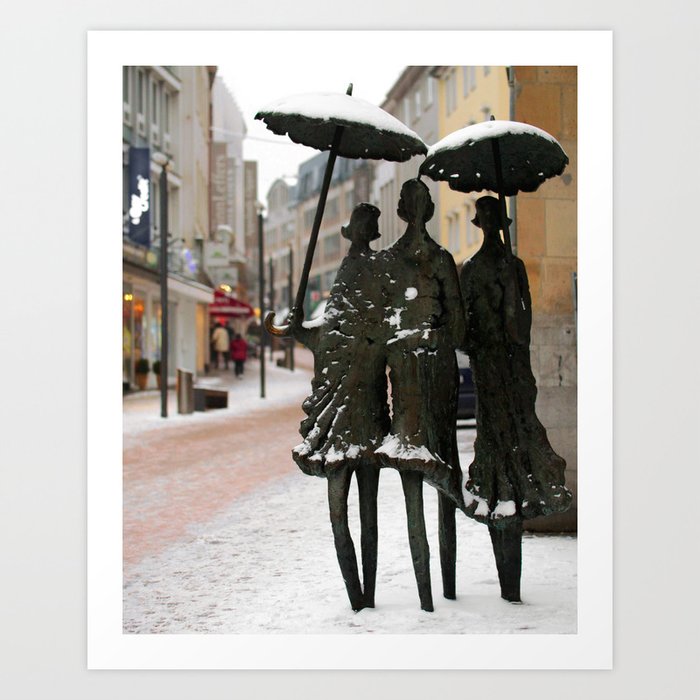 Umbrellas in the Snow Art Print