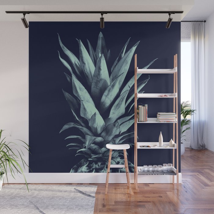 Navy Blue Pineapple Dream #1 #tropical #fruit #decor #art #society6 Wall Mural