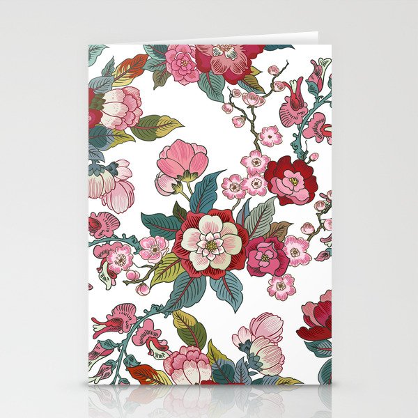 Chinoiserie Oriental Peony Floral Stationery Cards