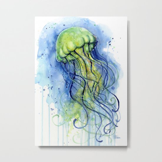 Jellyfish Watercolor Beautiful Sea Creatures Metal Print