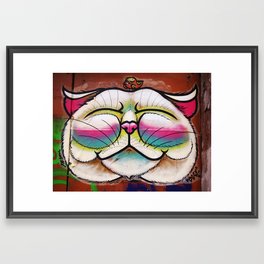 Smiling Cat & Bird Framed Art Print