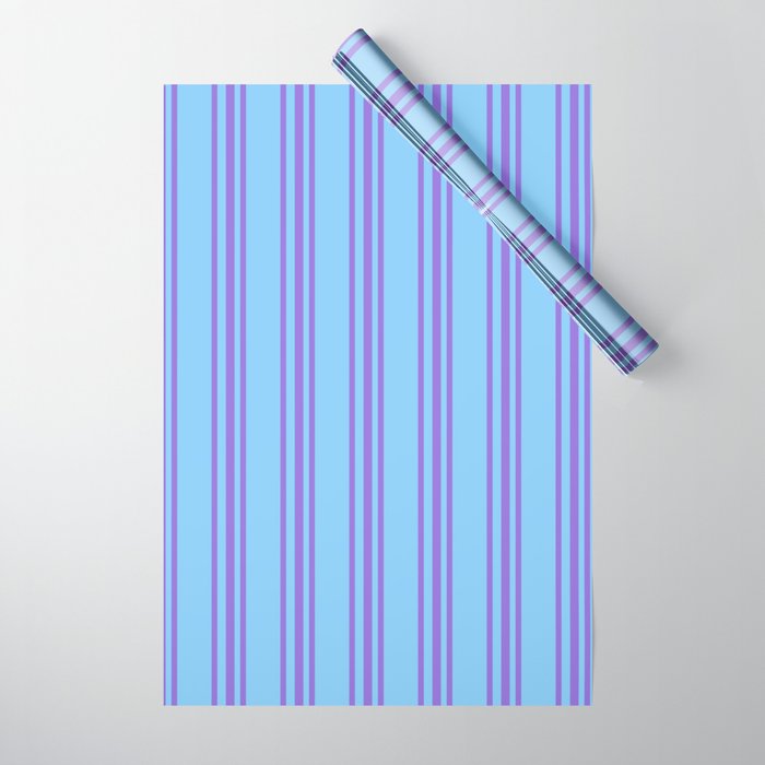 Purple & Light Sky Blue Colored Pattern of Stripes Wrapping Paper