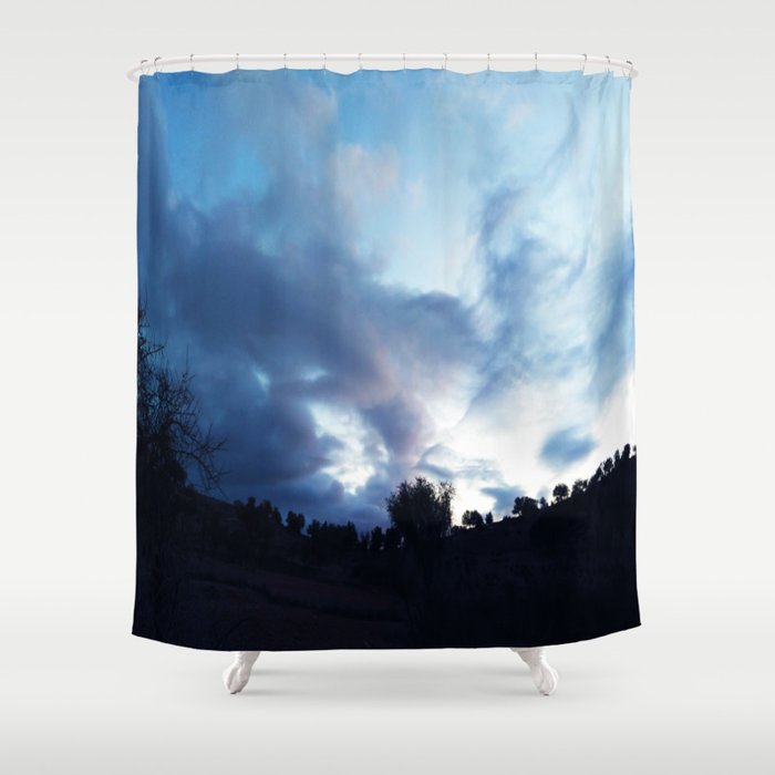 landscape sunset photo blue sky with clouds - Sunset / sunrise with clouds, light rays and other atmospheric Art Print Shower Curtain