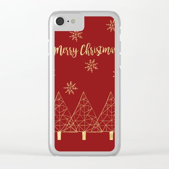Merry Christmas Red and Gold Clear iPhone Case