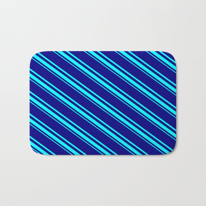 Blue & Aqua Colored Pattern of Stripes Bath Mat