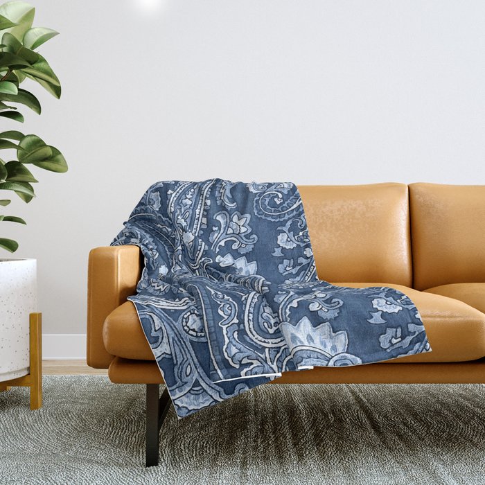 Blue indigo paisley Throw Blanket by catyarte Society6