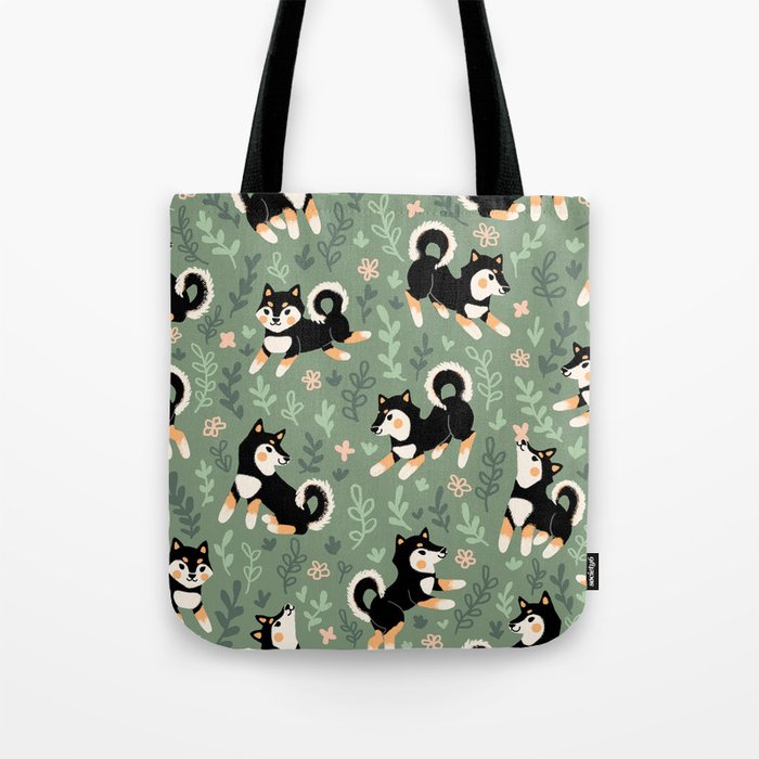 Playful Black And Tan Shiba Inu Pattern Tote Bag
