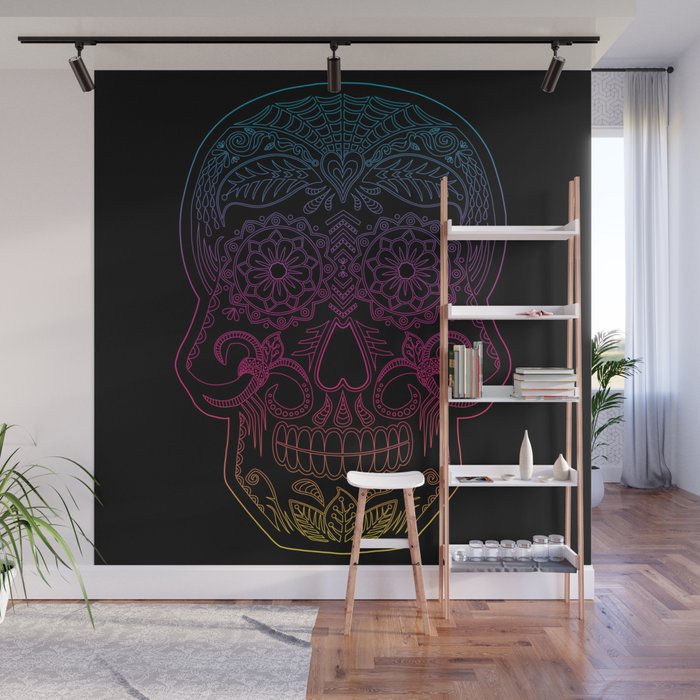 Color Me Day of the Dead Skull - Rainbow Wall Mural