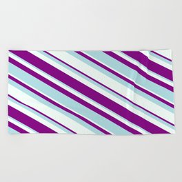 [ Thumbnail: Purple, Powder Blue, and Mint Cream Colored Lined/Striped Pattern Beach Towel ]