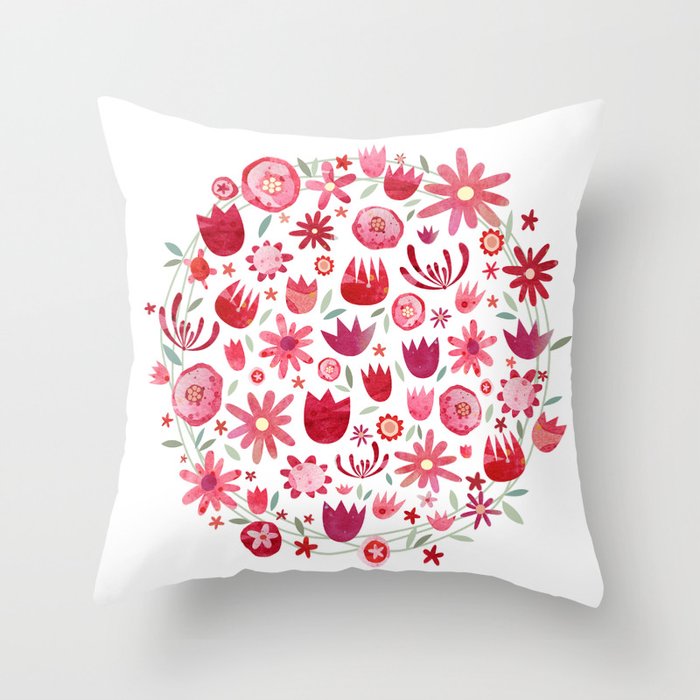 Summer Flowers Watercolor Throw Pillow