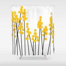 Hello Spring! Yellow/Black Retro Plants on White #decor #society6 #buyart Shower Curtain