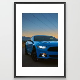 Blue Mustang Headlight at Sunset Framed Art Print