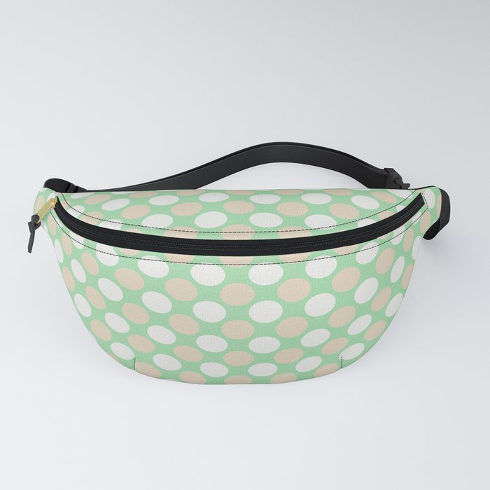 Beige & Off White Large Polka Dots Pattern on Pastel Green Matches Neo Mint 2020 Color of the Year Fanny Pack