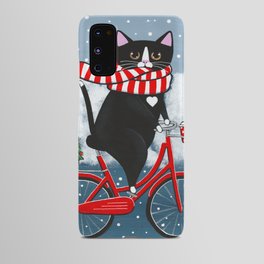 Winter Tuxedo Cat Bicycle Ride Android Case
