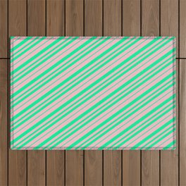 [ Thumbnail: Pink & Green Colored Lined Pattern Outdoor Rug ]