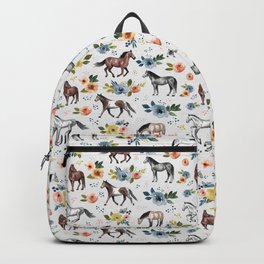 Horses and Flowers, Floral Horses, Western, Horse Art, Horse Decor, Gray Backpack