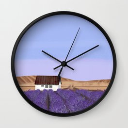 Lavender Fields 2 Wall Clock | Hills, Crop, Building, Relax, Lavender, Landscape, Herb, Field, Digital, Nature 