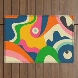 Colorful Mid Century Abstract  Outdoor Rug | Modern, Prganic, Retro, Shapes, Midcenturymodern, Bohemian, Midcentury, Colorful, Bahaus, Abstract 