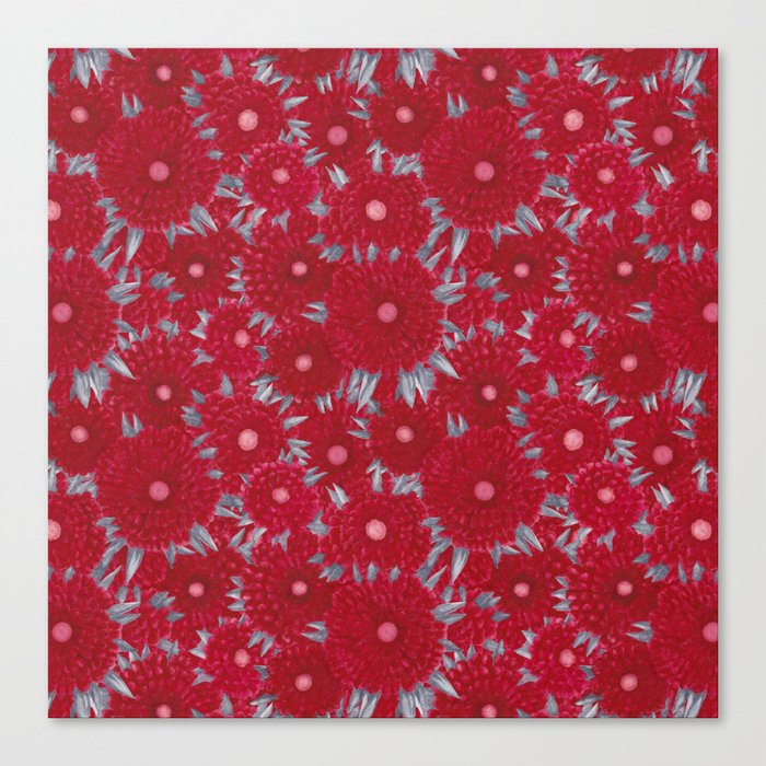 Bright Red Flowers With Gray Leaves Canvas Print