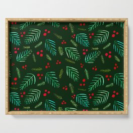 Christmas tree branches and berries - green Serving Tray