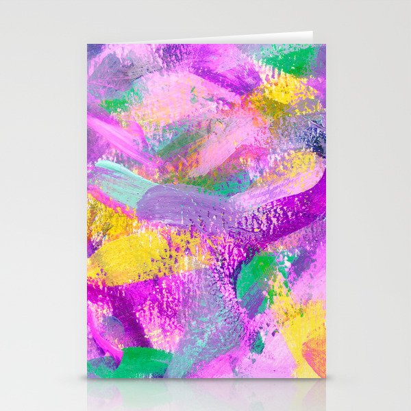 Neon Abstract Brush Strokes - Mint Green, Purple, Yellow and Teal Stationery Cards