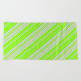 [ Thumbnail: Light Grey & Chartreuse Colored Lines/Stripes Pattern Beach Towel ]