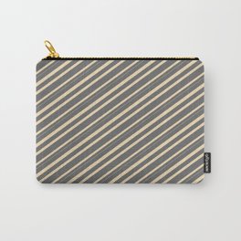 [ Thumbnail: Dim Gray & Tan Colored Lined/Striped Pattern Carry-All Pouch ]