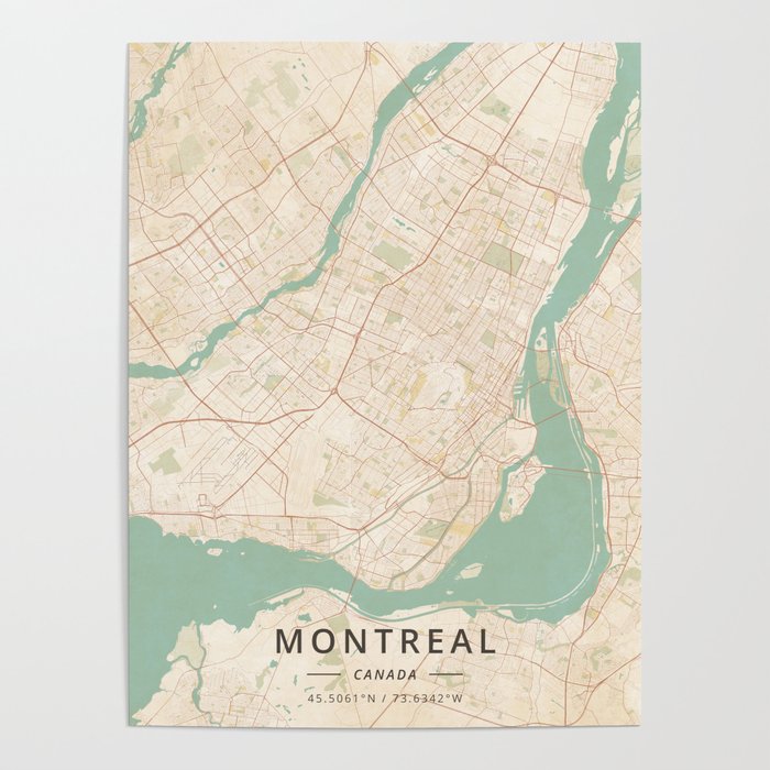 Montreal, Canada - Vintage Map Poster