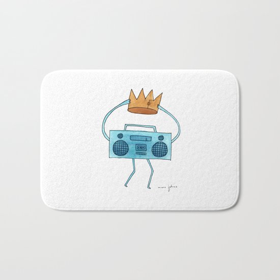 boombox holding a paper crown Bath Mat